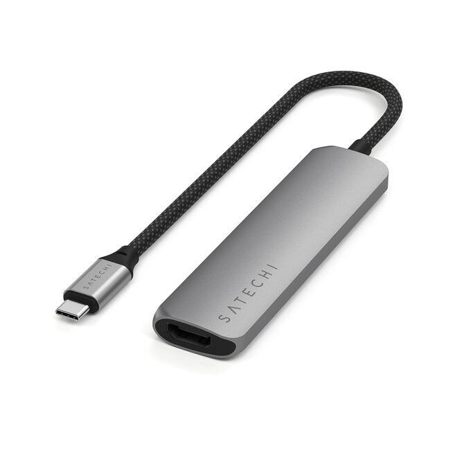 Sie sehen ein Bild von Satechi USB-C 4-in-1 Slim Multiport Adapter 4K, space grau, Produktbild: 01 Satechi USB-C 4-in-1 Slim Multiport Adapter 4K, space grau, A-Nr.: ST-P4SM - 01
