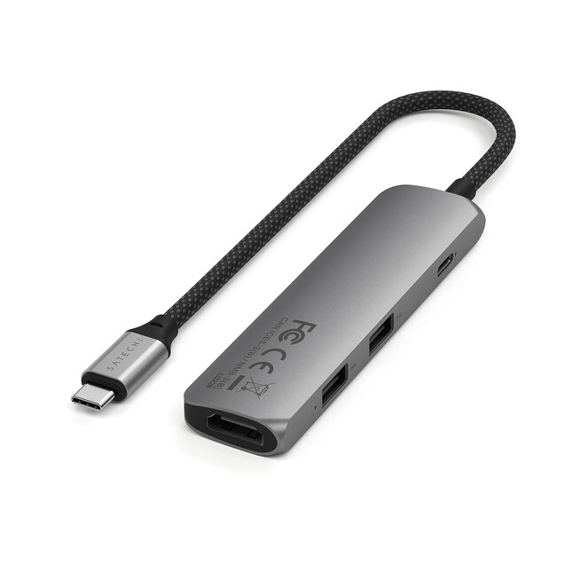 Sie sehen ein Bild von Satechi USB-C 4-in-1 Slim Multiport Adapter 4K, space grau, Produktbild: 03 Satechi USB-C 4-in-1 Slim Multiport Adapter 4K, space grau, A-Nr.: ST-P4SM - 03