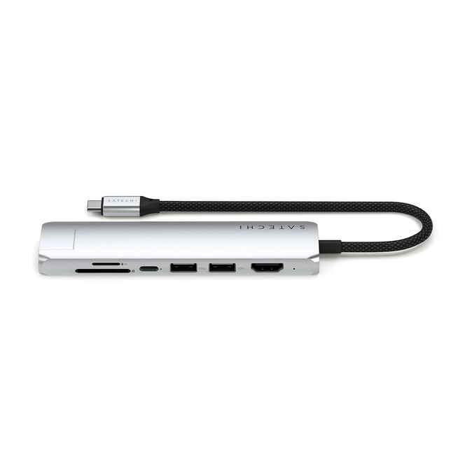 Sie sehen ein Bild von Satechi USB-C 7-in-1 Slim Multiport Adapter mit Ethernet, silber, Produktbild: 02 Satechi USB-C 7-in-1 Slim Multiport Adapter mit Ethernet, silber, A-Nr.: ST-P7SS - 02