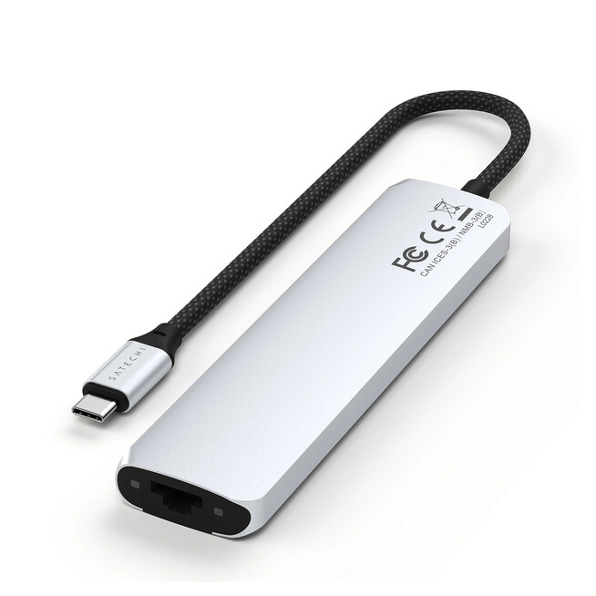 Sie sehen ein Bild von Satechi USB-C 7-in-1 Slim Multiport Adapter mit Ethernet, silber, Produktbild: 03 Satechi USB-C 7-in-1 Slim Multiport Adapter mit Ethernet, silber, A-Nr.: ST-P7SS - 03