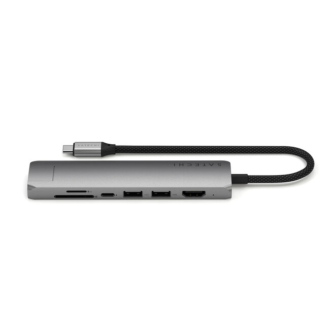 Sie sehen ein Bild von Satechi USB-C 7-in-1 Slim Multiport Adapter mit Ethernet, space grau, Produktbild: 02 Satechi USB-C 7-in-1 Slim Multiport Adapter mit Ethernet, space grau, A-Nr.: ST-P7SM - 02