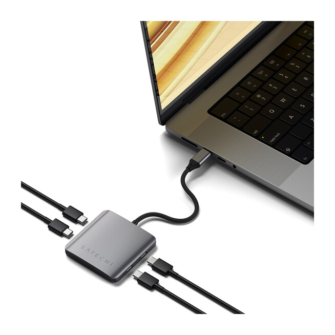 Sie sehen ein Bild von Satechi USB-C PD 4-Port Hub, space grau, Produktbild: 04 Satechi USB-C PD 4-Port Hub, space grau, A-Nr.: ST-H4CPDM - 04