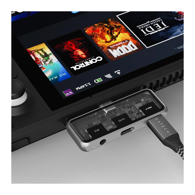 Sie sehen ein Bild von Satechi USB-C PD Mobile XR Hub, 3,5mm Audio, space grau, Produktbild: 04 Satechi USB-C PD Mobile XR Hub, 3,5mm Audio, space grau, A-Nr.: ST-HXRAJM - 04