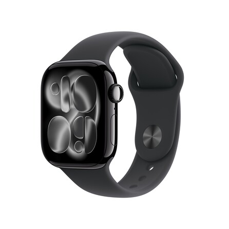 Apple Watch Series 11 GPS, 42 mm Aluminiumgehäuse Diamantschwarz, Sportarmband Schwarz - S/M, A-Nr.: MEQT4ZR/A - 01