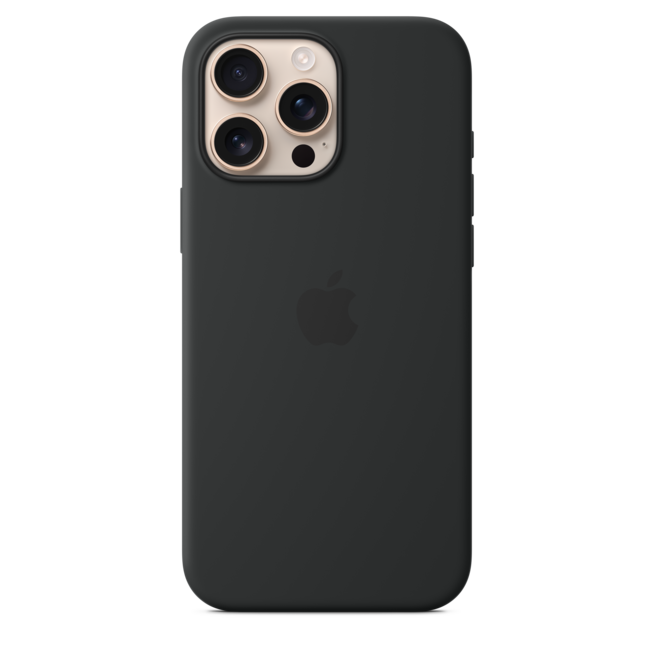Sie sehen ein Bild von iPhone 16 Pro Max Silikon Case mit MagSafe − Schwarz, Produktbild: 01 iPhone 16 Pro Max Silikon Case mit MagSafe − Schwarz, A-Nr.: MYYT3ZM/A - 01