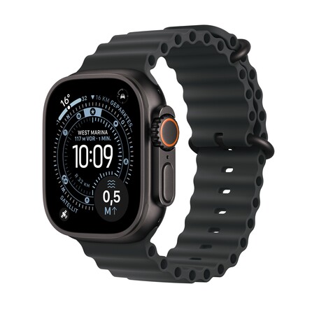 Apple Watch Ultra 3 GPS + Cellular, 49 mm Titangehäuse Schwarz, Ocean Armband Schwarz, A-Nr.: MF0J4QF/A - 01