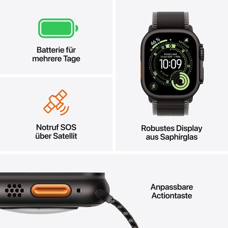 Apple Watch Ultra 3 GPS + Cellular, 49 mm Titangehäuse Schwarz, Ocean Armband Schwarz, A-Nr.: MF0J4QF/A - 03
