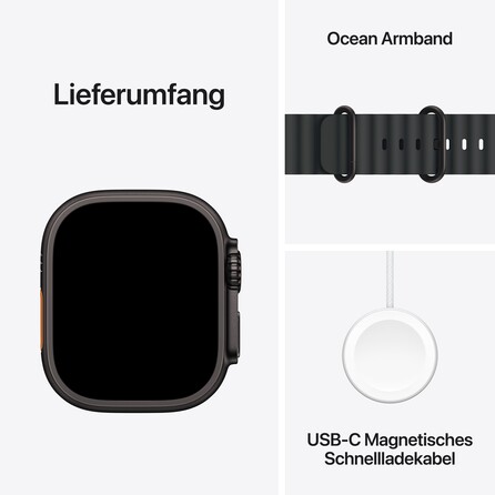 Apple Watch Ultra 3 GPS + Cellular, 49 mm Titangehäuse Schwarz, Ocean Armband Schwarz, A-Nr.: MF0J4QF/A - 08