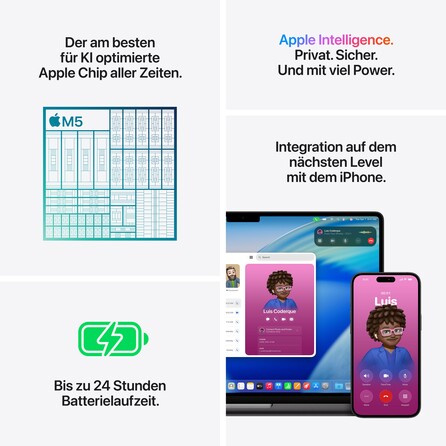 14" MacBook Pro: Apple M5 Chip mit 10‑Core CPU und 10‑Core GPU, 1 TB SSD - Space Schwarz, A-Nr.: MDE14D/A - 08