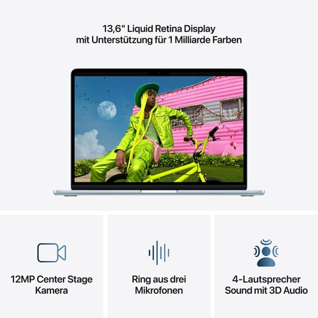 Sie sehen ein Bild von 13" MacBook Air: Apple M5 Chip mit 10‑Core CPU und 8‑Core GPU, 512 GB SSD - Himmelblau, Produktbild: 05 13" MacBook Air: Apple M5 Chip mit 10‑Core CPU und 8‑Core GPU, 512 GB SSD - Himmelblau, A-Nr.: MDHH4D/A - 05