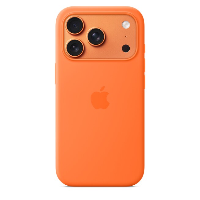 Sie sehen ein Bild von iPhone 17 Pro Silikon Case mit MagSafe - Orange, Produktbild: 01 iPhone 17 Pro Silikon Case mit MagSafe - Orange, A-Nr.: MGFE4ZM/A - 01