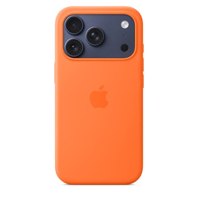 Sie sehen ein Bild von iPhone 17 Pro Silikon Case mit MagSafe - Orange, Produktbild: 03 iPhone 17 Pro Silikon Case mit MagSafe - Orange, A-Nr.: MGFE4ZM/A - 03