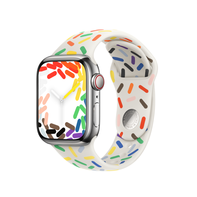 Sie sehen ein Bild von 41 mm Sportarmband Pride Edition – M/L, Produktbild: 02 41 mm Sportarmband Pride Edition – M/L, A-Nr.: MUQ23ZM/A - 02