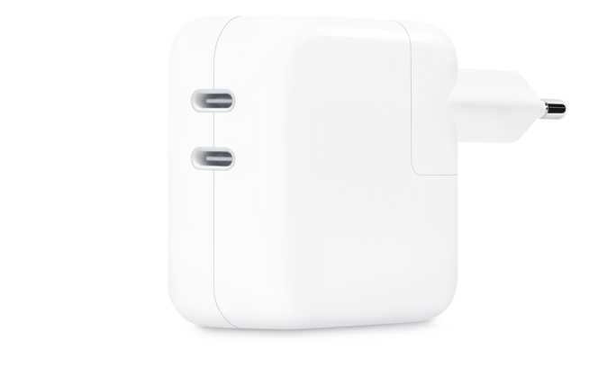Sie sehen ein Bild von 35W Dual USB‑C Port Power Adapter, Produktbild: 01 35W Dual USB‑C Port Power Adapter, A-Nr.: MW2K3ZM/A - 01