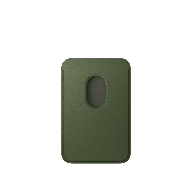 Sie sehen ein Bild von iPhone Feingewebe Wallet mit MagSafe – Moosgrün, Produktbild: 02 iPhone Feingewebe Wallet mit MagSafe – Moosgrün, A-Nr.: MGH74ZM/A - 02