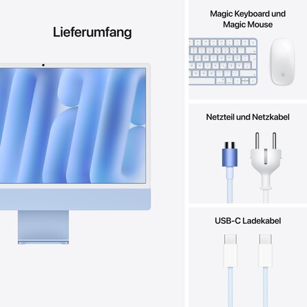 24" iMac mit Retina 4,5K Display: Apple M4 Chip mit 8‑Core CPU und 8‑Core GPU, 256 GB SSD - Blau, A-Nr.: MWUF3D/A - 09