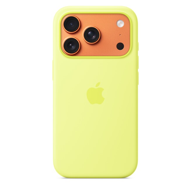 Sie sehen ein Bild von iPhone 17 Pro Silikon Case mit MagSafe - Neongelb, Produktbild: 01 iPhone 17 Pro Silikon Case mit MagSafe - Neongelb, A-Nr.: MGFF4ZM/A - 01