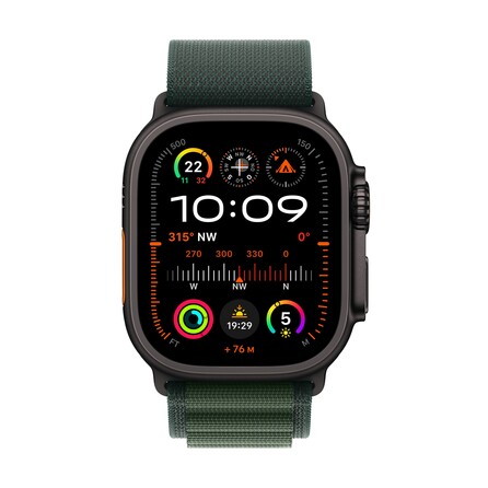 Apple Watch Ultra 2 GPS + Cellular, 49 mm Titangehäuse Schwarz, Alpine Loop Dunkelgrün − Small, A-Nr.: MX4Q3FD/A - 02