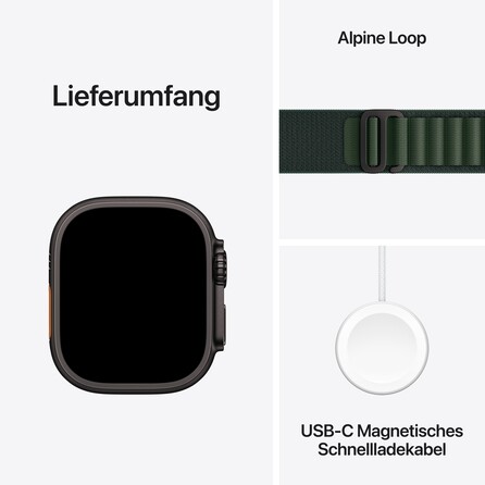 Apple Watch Ultra 2 GPS + Cellular, 49 mm Titangehäuse Schwarz, Alpine Loop Dunkelgrün − Small, A-Nr.: MX4Q3FD/A - 09
