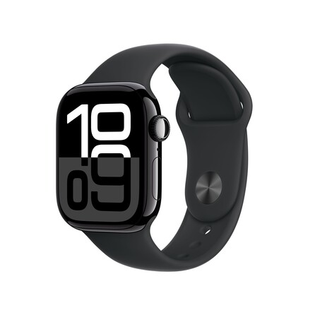 Apple Watch Series 10 GPS + Cellular, 42 mm Aluminiumgehäuse Diamantschwarz, Sportarmband Schwarz ­−M/L, A-Nr.: MWX73QF/A - 01