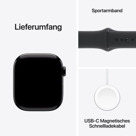 Apple Watch Series 10 GPS + Cellular, 42 mm Aluminiumgehäuse Diamantschwarz, Sportarmband Schwarz ­−M/L, A-Nr.: MWX73QF/A - 09