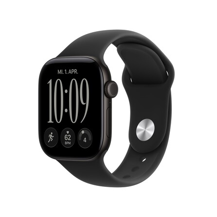 Apple Watch Series 12 GPS, 42 mm Aluminiumgehäuse Schwarz, Sportarmband Schwarz − S/M, A-Nr.: MJEA4ZR/A - 01