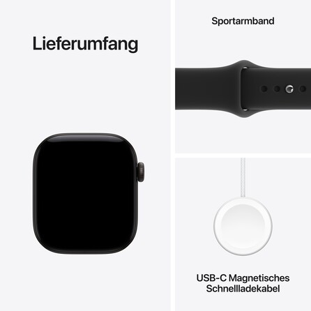 Apple Watch Series 12 GPS, 42 mm Aluminiumgehäuse Schwarz, Sportarmband Schwarz − S/M, A-Nr.: MJEA4ZR/A - 07