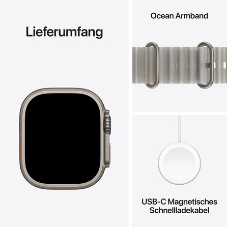 Apple Watch Ultra 4 GPS + Cellular, 49 mm Titangehäuse Natur, Ocean Armband Halbtransparentes Grau, A-Nr.: MJAD4QF/A - 07